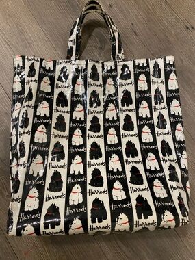 Harrods Black & White Dog-Print Glossy Tote